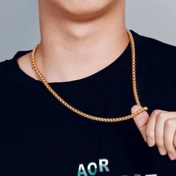 🆕 Awesome 20" Round Box Chain 4mm Wide 18K Gold 🆕 - Picture 3 of 5